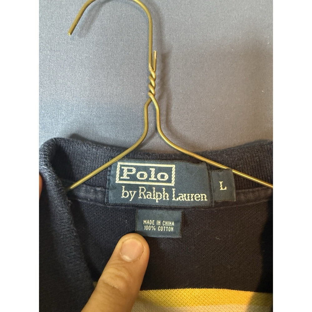 Vintage Polo Ralph Lauren Mens L Navy Cream Striped Pocket Polo Red Pony